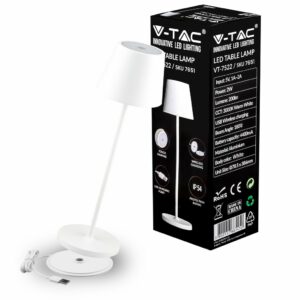 V-TAC Lampada LED da Tavolo 2W Colore Bianco in Alluminio con caricatore Wireless e Touch Dimmerabile 3000K IP54