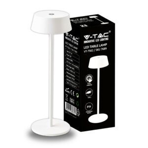 V-TAC Lampada LED da Tavolo 2W Colore Bianco in Alluminio ricaricabile con USB C Touch Dimmerabile 3000K