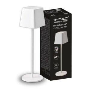 V-TAC Lampada LED da Tavolo 2W Colore Bianco in Alluminio ricaricabile con USB C Touch Dimmerabile 3000K IP54