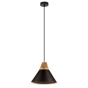 V-TAC Lampadario LED a Campana in Alluminio e Legno con Portalampada E27 (Max 60W) Colore Nero