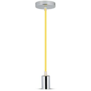 V-TAC Lampadario LED a Cilindro in Metallo con Portalampada E27 (Max 60W) Colore Cromato e Cavo Giallo