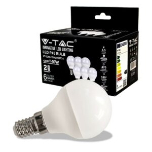 V-TAC Lampadina LED E14 4,5W P45 4000K (Box 6 pezzi)