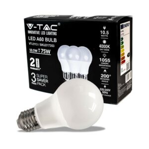 V-TAC Lampadina LED E27 10,5W 100LM/W A60 4000K (Box 3 pezzi)