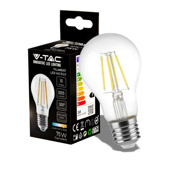 V-TAC Lampadina LED E27 10W A60 Filamento 3000K