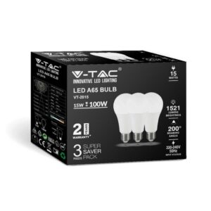 V-TAC Lampadina LED E27 15W A65 3000K (Box 3 pezzi)