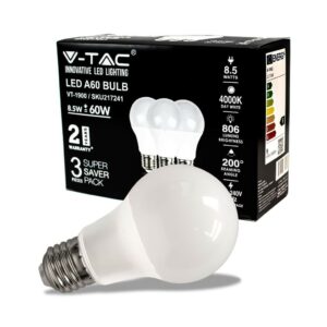 V-TAC Lampadina LED E27 8,5W A60 4000K (Box 3 pezzi)