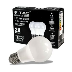 V-TAC Lampadina LED E27 8,5W A60 6500K (Box 3 pezzi)