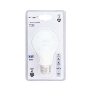 V-TAC Lampadina LED E27 9W A60 4000K (Blister 1 Pezzo)