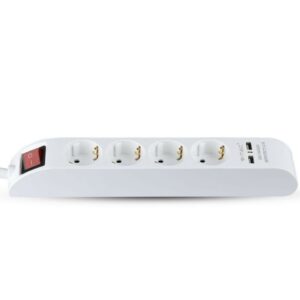 V-TAC Multipresa con Cavo 1,4m 4 Prese 16A con Interruttore Luminoso e 2 USB Colore Bianco