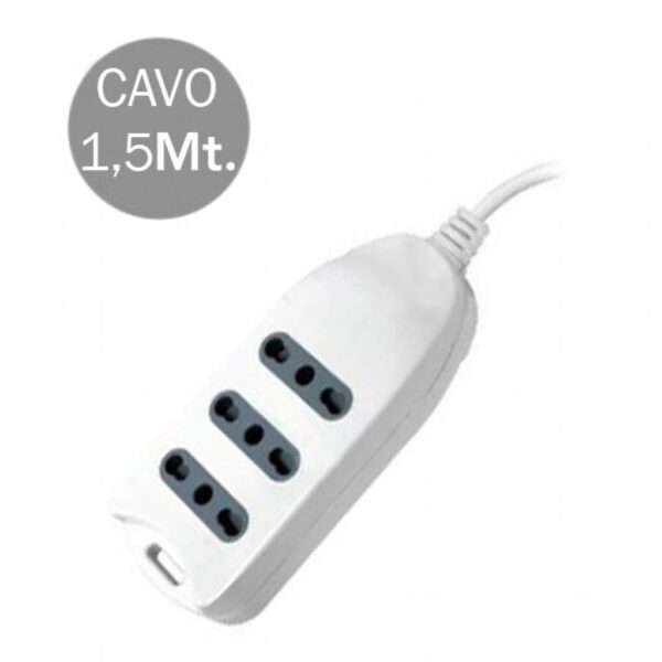 V-TAC Multipresa con Cavo 1,5m 3 Prese 10/16A 2P+T Bipasso con Attacco a Parete con Spina 16A 2P+T Colore Bianco