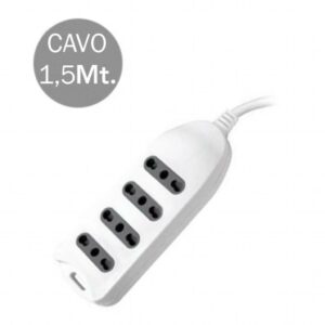 V-TAC Multipresa con Cavo 1,5m 4 Prese 10/16A 2P+T Bipasso con Attacco a Parete con Spina 16A 2P+T Colore Bianco