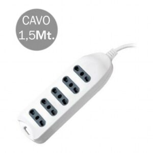 V-TAC Multipresa con Cavo 1,5m 5 Prese 10/16A 2P+T Bipasso con Attacco a Parete con Spina 16A 2P+T Colore Bianco