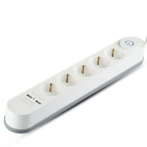 V-TAC Multipresa con Cavo 3m 5 Prese 16A con Interruttore Luminoso e 2 USB Colore Bianco