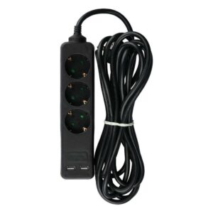 V-TAC Multipresa con Cavo 5m 3 Prese 10A 2P + Schuko 2 USB e Interruttore Luminoso Spina Schuko Colore Nero