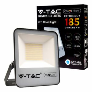 V-TAC PRO Faro LED Chip Samsung 50W 185LM/W Colore Nero 6400K IP65