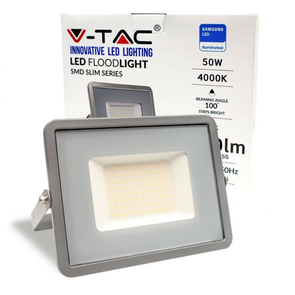 V-TAC PRO Faro LED SMD Chip Samsung 50W Colore Grigio 4000K IP65