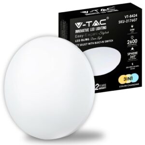 V-TAC Plafoniera LED Rotonda 24W con Interruttore Cambia Colore 3 in 1 Satinata d: 350mm h: 55mm