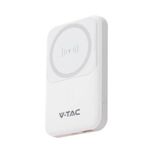 V-TAC Power Bank 10000 mAh MagSafe Ultra Sottile Magnetico con Ricarica Wireless Colore Bianco