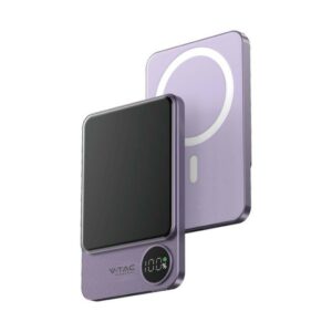 V-TAC Power Bank 5.000 mAh MagSafe Ultra Sottile 9mm in Lega di Alluminio Magnetico con Display e Ricarica Wireless Colore Viola