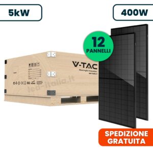 V-TAC Set 5kW (4.8kW) con 12 Pannelli Fotovoltaici 400W TIER 1 Classe 1 Full Black 1722*1134*30mm (SKU 11897)