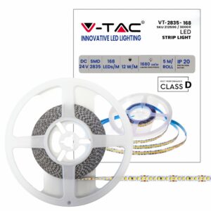 V-TAC Strip LED SMD2835 12W/m 5m 168 LED/m 140LM/W 24V 3000K IP20 10mm