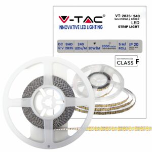 V-TAC Strip LED SMD2835 20W/m 5m 240 LED/m 2000Lm/m 12V 6400K IP20 10mm