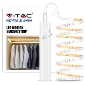 V-TAC Strip LED SMD2835 2,4W 1m 30 LED/m 6V a Batteria con Sensore di movimento 3000K IP65