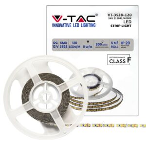 V-TAC Strip LED SMD3528 8W/m 5m 120 LED/m 12V 4000K IP20 8mm