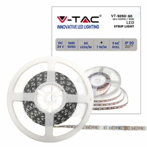 V-TAC Strip LED SMD5050 7W/m 5m 60 LED/m 24V RGB IP20 10mm