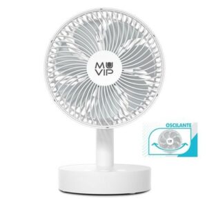 Ventilatore Oscillante Portatile da Tavolo Muvip 12W Diametro 19cm - 4 Velocità - Oscillazione fino a 70º - Angolo Regolabile fino a 90º - Autonomia fino a 11h - Colore Bianco