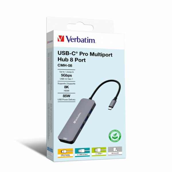 Verbatim Usb-C Pro Multiporte Hub 8 In 1 Hdmi 8K Pd 85W