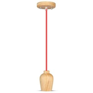 Wooden Pendant Light Red Wire