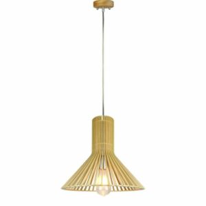 Wooden Pendant Light with Chrome Decorative Cap + Canopy + Lampshade Cone D350*H310mm