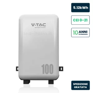 Batteria di Accumulo 5.12kWh LiFePO4 BMS Integrato per Inverter Fotovoltaici CEI 0-21 51.2V 100Ah IP65 Garanzia 10 Anni