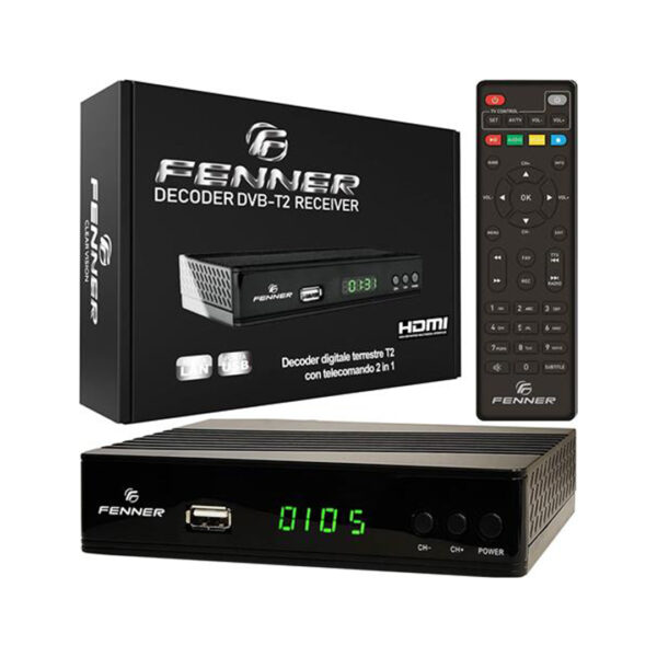 DECODER DIGITALE TERRESTRE HD DVB-T2/HEVC FENNER FN-GX2 USB 2.0 TELEC.2IN1