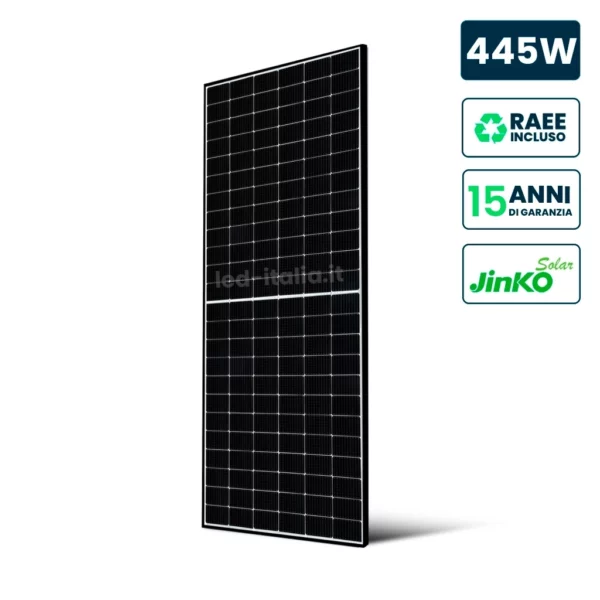 Pannello Solare Fotovoltaico Modulo 445W JINKO Solar TIER-1 Tiger Neo, Monocristallino N-Type TOPCon, Black Frame IP67/IP68 1762x1134x30mm