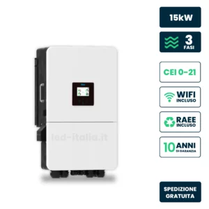 Inverter Fotovoltaico Deye Trifase Ibrido On-Grid/Off-Grid 15kW CEI 0-21 con Schermo LCD Touch a Colori, WiFi e TA Inclusi Garanzia 10 Anni IP65