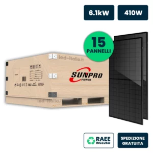 Set 6.1kW (6150W) con 15 Moduli Fotovoltaici SUNPRO TIER-1 da 410W Monocristallini Full Black 1724x1134x35mm IP67/IP68 (SKU 11912)