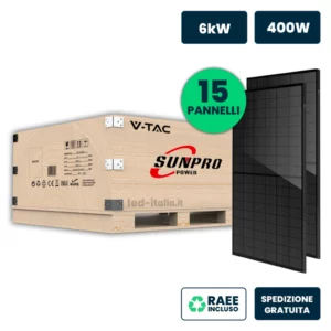 Set 6kW (6000W) con 15 Moduli Fotovoltaici SUNPRO TIER-1 da 400W Classe 1, Monocristallini Full Black 1722x1134x30mm IP67/IP68 (SKU 11897)