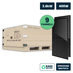 Set 3.6kW con 9 Pannelli Solari Fotovoltaici Moduli 400W TIER-1, Monocristallini PERC, Full Black IP67/IP68 1722x1134x30mm