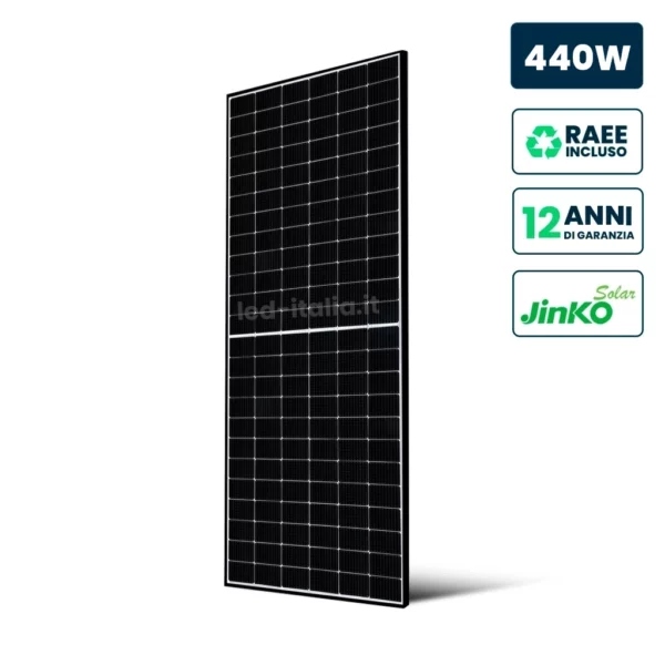 Pannello Solare Fotovoltaico Modulo 440W JINKO Solar TIER-1 Tiger Neo, Monocristallino N-Type TOPCon, Black Frame IP67/IP68 1762x1134x30mm