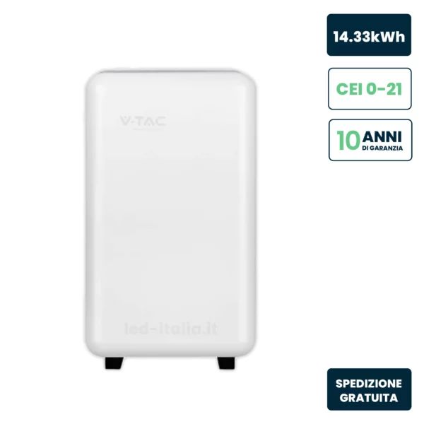 Batteria di Accumulo 14.33kWh al Litio-Ferro-Fosfato LiFePO4 BMS Integrato per Inverter Fotovoltaici CEI 0-21 51.2V 280Ah IP20 Garanzia 10 Anni