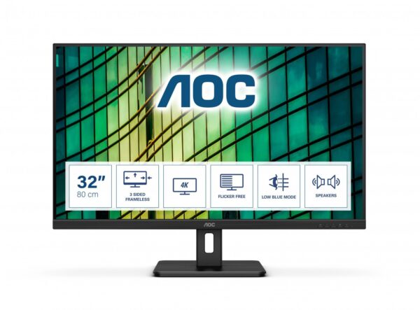 AOC E2 U32E2N LED display 80 cm (31.5") 3840 x 2160 Pixel 4K Ultra HD Nero - immagine 2